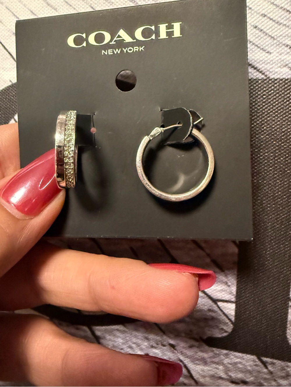 Coach Silver Hoop Earrings with Pave Crystal Band